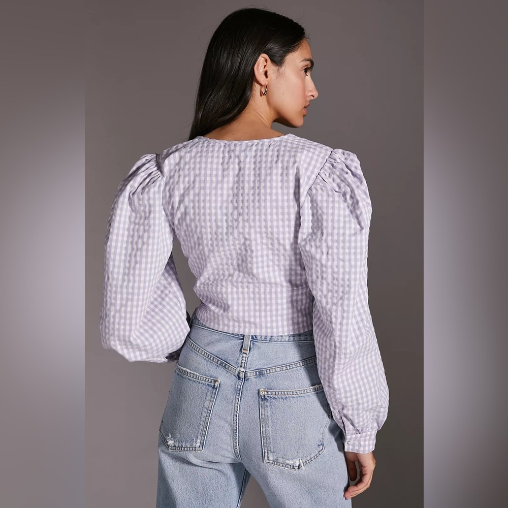 Anthropologie Maeve Crop Gingham Blouse Purple size 22W - Picture 3 of 14